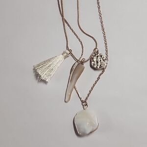 Rose Gold Double Layer Mother of Pearl Pendants Tassel Disc Nugget